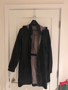 Lands' End Black Hooded Utility Jacket with Gray Lining